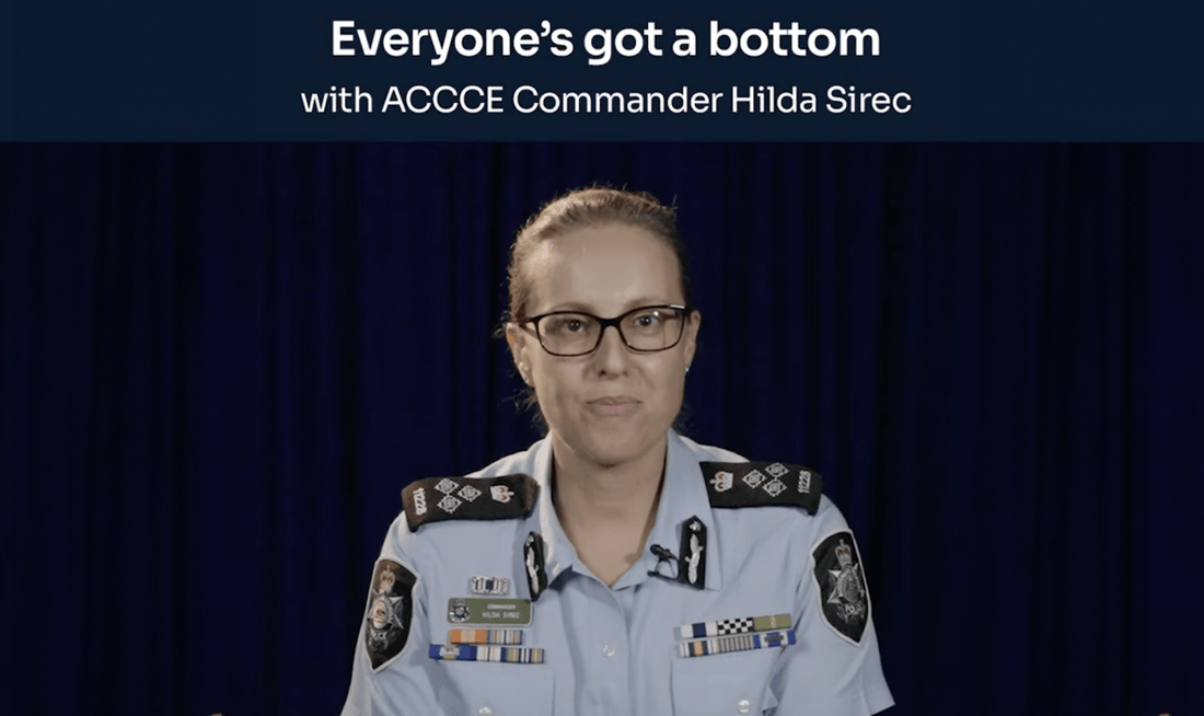 Commander Hilda Sirec reads Everyone's Got a Bottom by Tess Rowley